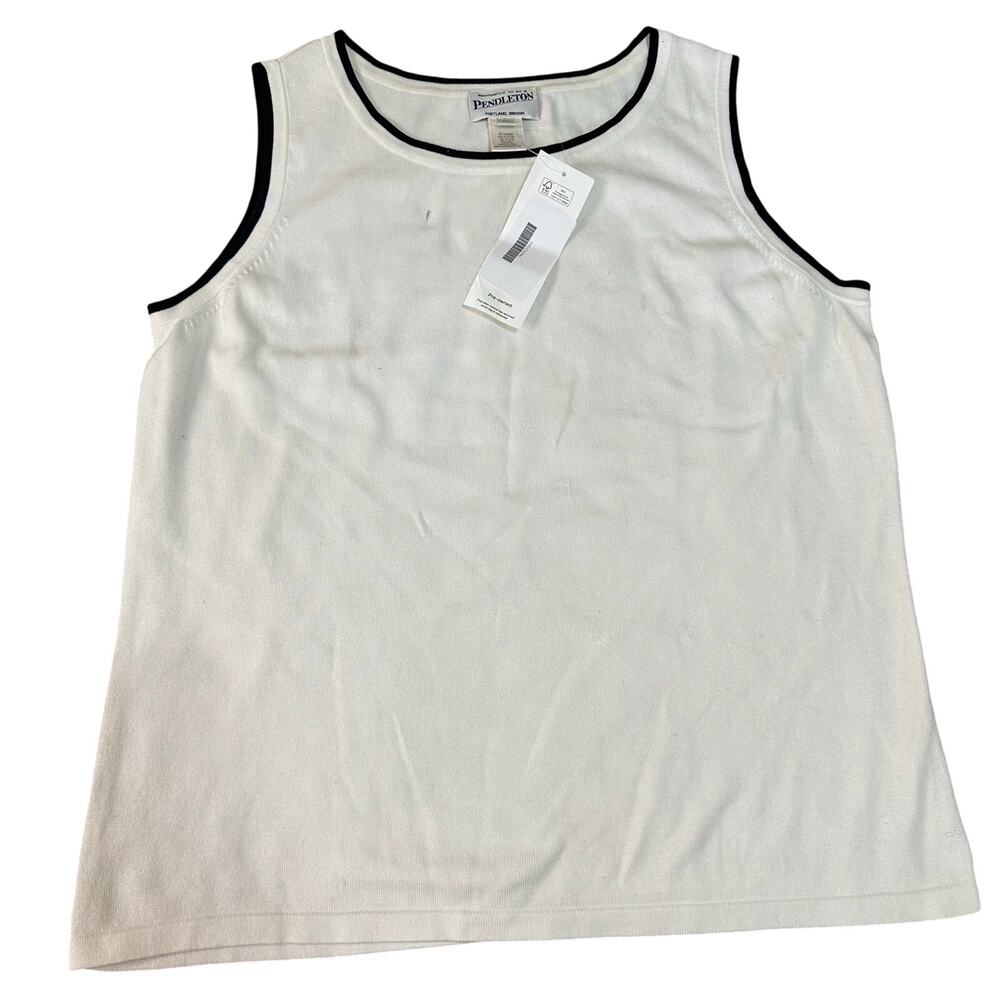 PENDLETON Women's Tank Top Black Trim Size XL In White